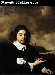 Pieter Cornelis Dommersen Self portrait against landscape background by Jan van Goyen